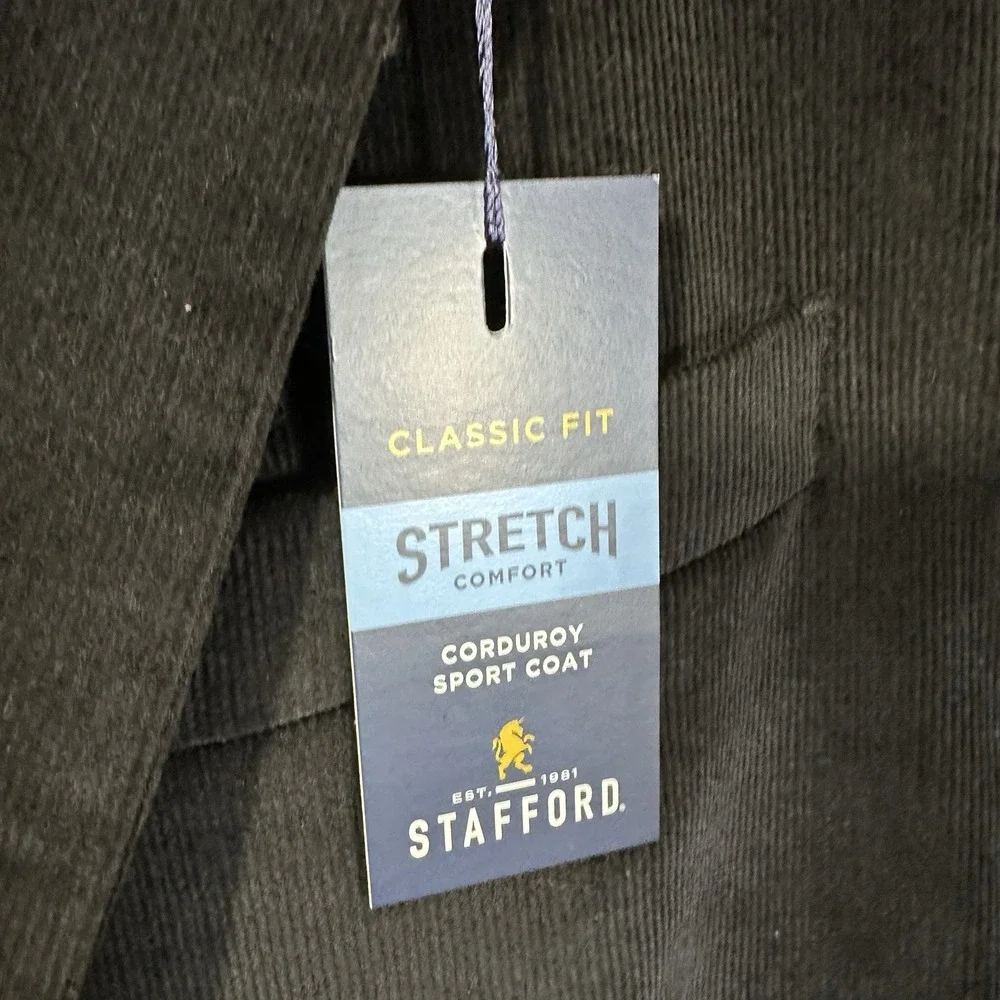 Stafford Mens 48L‎ Classic Fit Black Corduroy Sport Coat Blazer Jacket NEW
